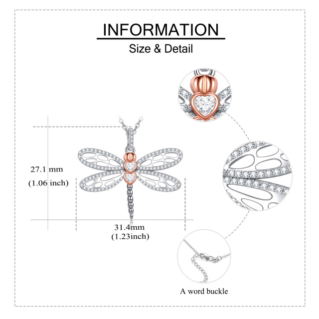 Sterling Silver Two-tone Cubic Zirconia Dragonfly Pendant Necklace-5