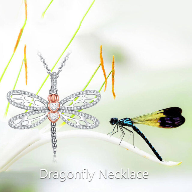 Sterling Silver Two-tone Cubic Zirconia Dragonfly Pendant Necklace-6