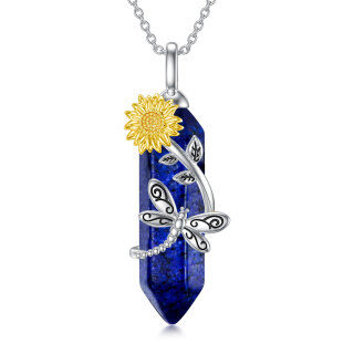 Sterling Silver Two-tone Dragonfly & Sunflower Crystal Pendant Necklace-3