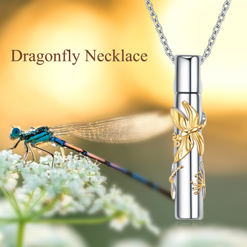 Sterling Silver Two-tone Dragonfly Urn Necklace for Ashes-6