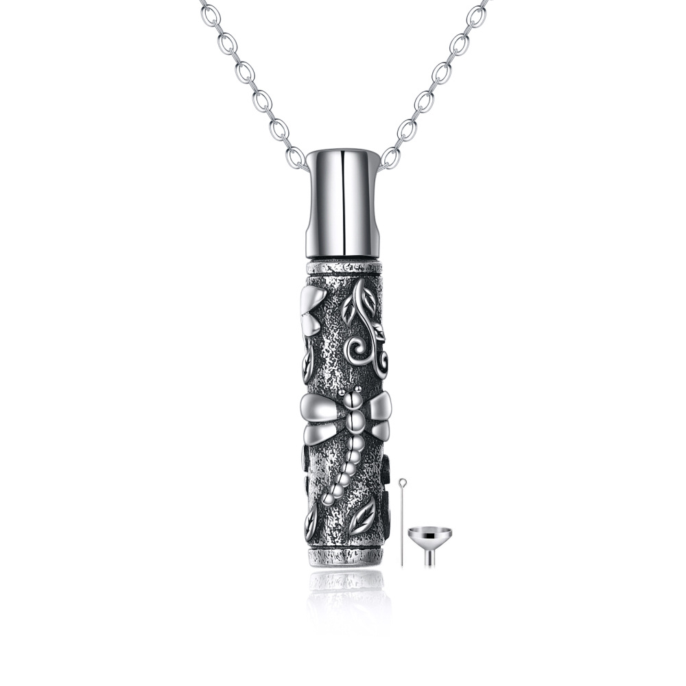 Sterling Silber Zweifarbige Libelle Urnenhalskette-1
