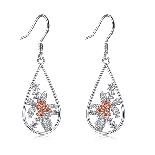 Boucles d'oreilles en forme de larme de houx bicolores en argent sterling pour femmes