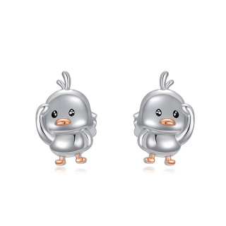 Sterling Silver Two-tone Duck Stud Earrings-1