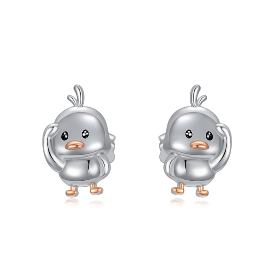 Sterling Silver Two-tone Duck Stud Earrings