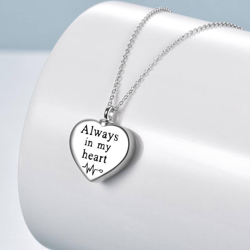 Sterling Silver Two-tone Electrocardiogram & Heart Urn Necklace for Ashes with Engraved Word-3