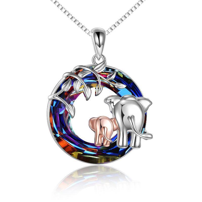 Collier en argent sterling avec pendentif éléphant en cristal bicolore-1