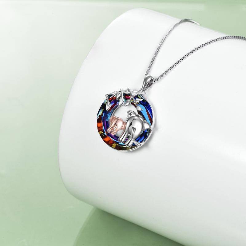Sterling Silver Two-tone Elephant Crystal Pendant Necklace-3