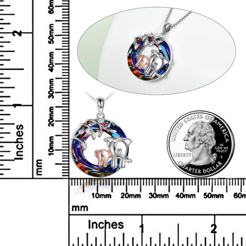 Sterling Silver Two-tone Elephant Crystal Pendant Necklace-4