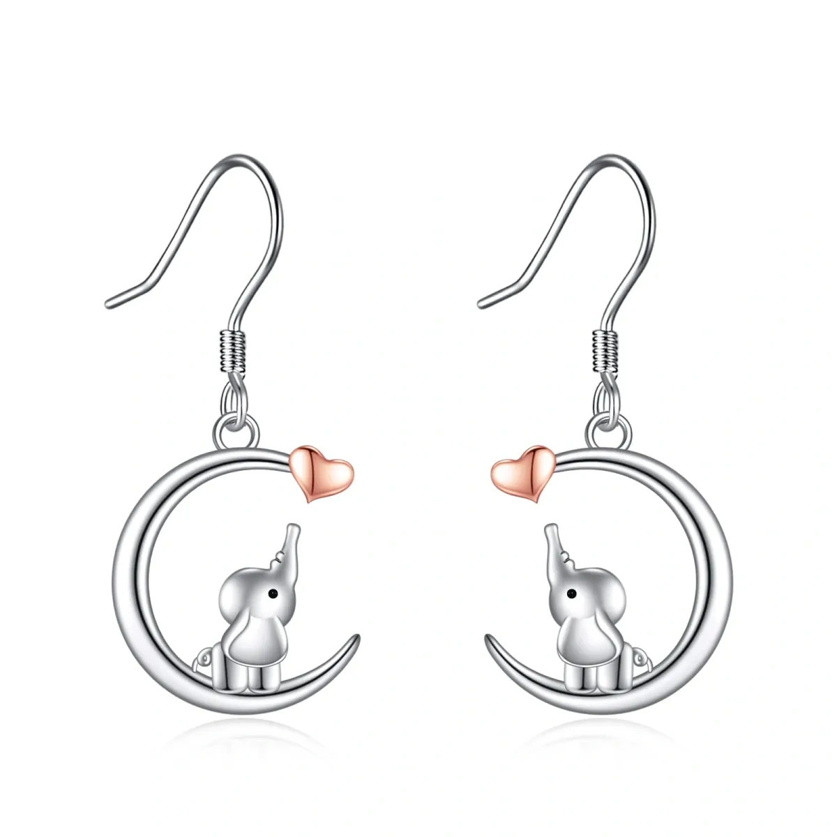 Pendants d'oreilles éléphant en argent sterling bicolore-1