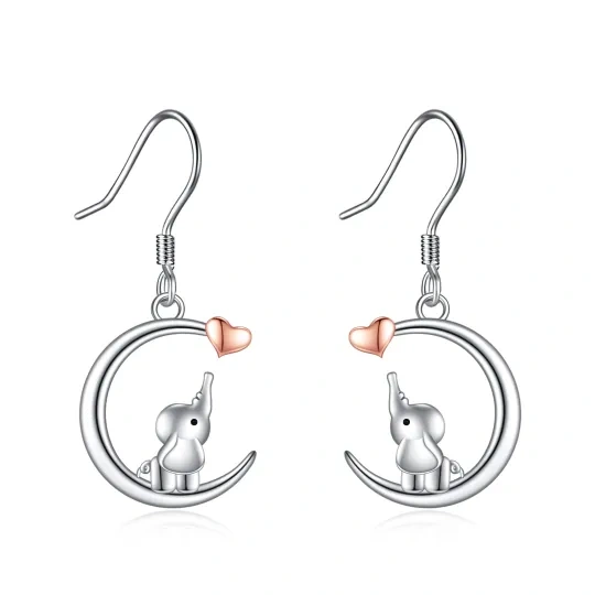 Orecchini pendenti con elefante bicolore in argento sterling