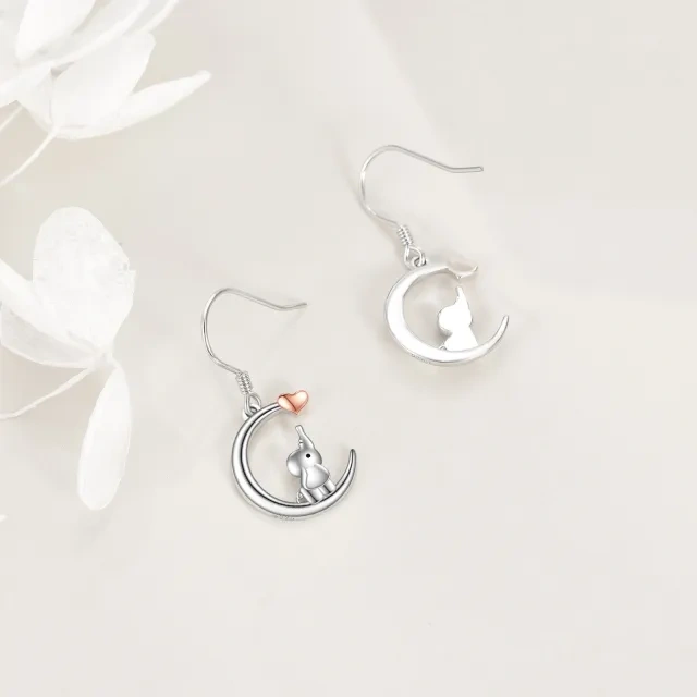 Orecchini pendenti con elefante bicolore in argento sterling-3