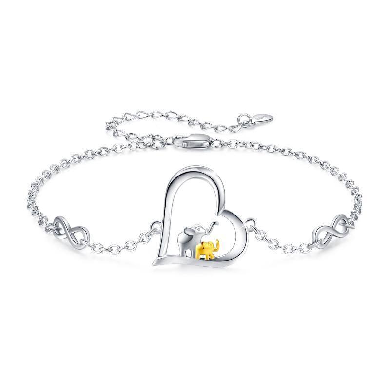 Sterling Silver Two-Tone Elephant Heart Infinity Symbol Bracelet For Mother-1