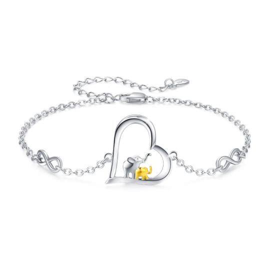 Bracelet en argent sterling bicolore avec symbole de l'infini et du cœur d'éléphant pour mère