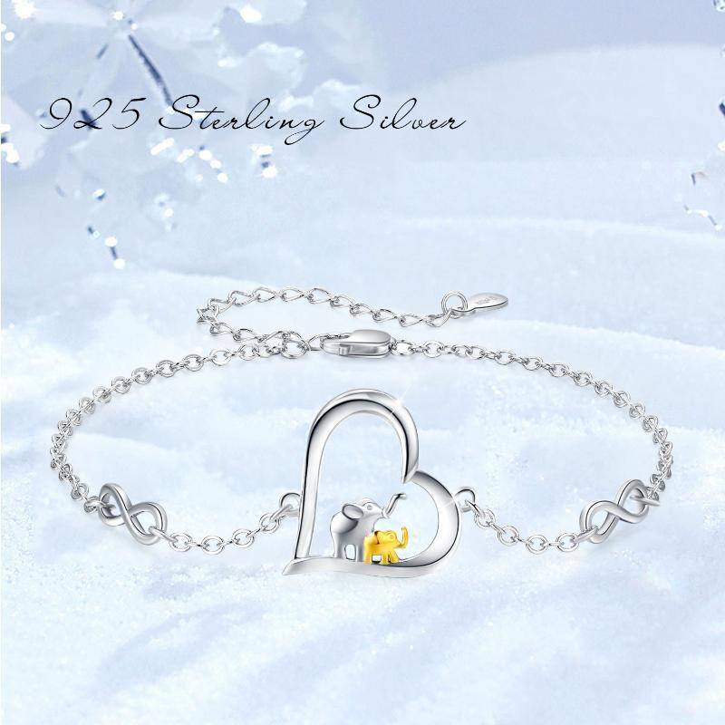 Zweifarbiges Elefanten-Herz-Unendlichkeitssymbol-Armband aus Sterlingsilber für Mutter-4