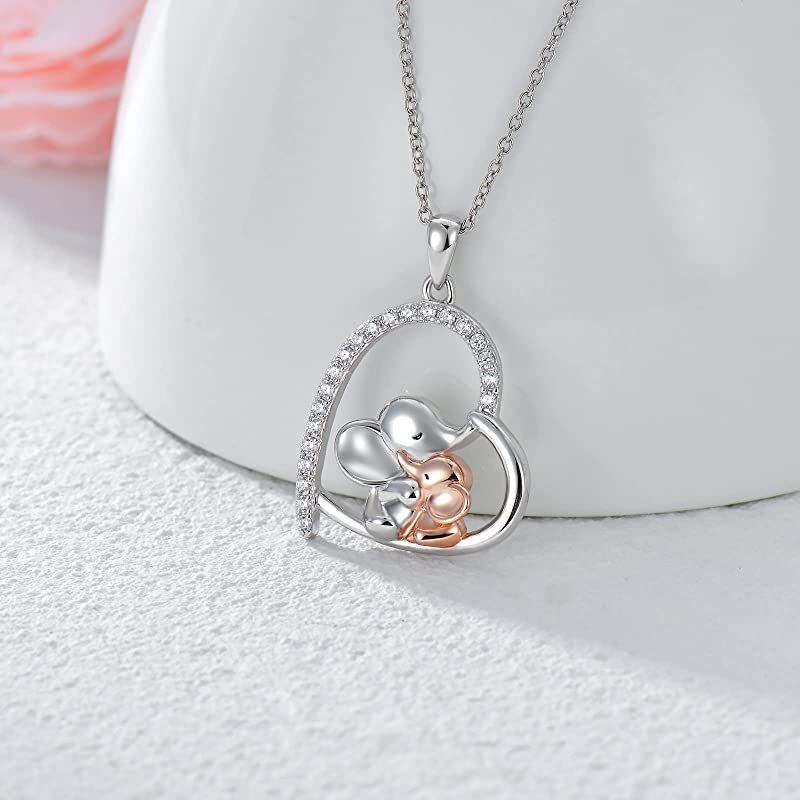 Collana con ciondolo Elefante e Cuore in argento sterling con zirconia cubica bicolore-3