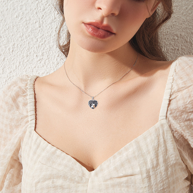 Collana con ciondolo fotografico personalizzato a forma di cuore con elefante bicolore in argento sterling per donna-3