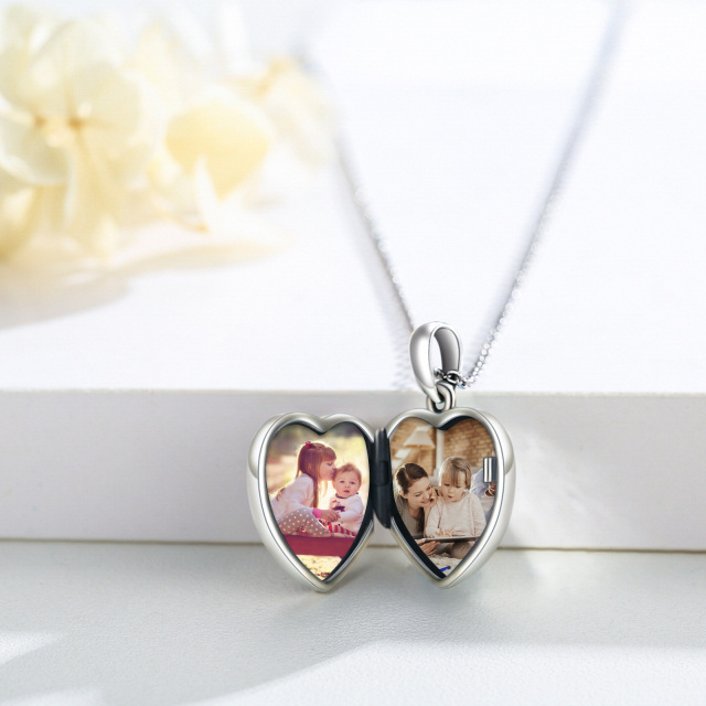 Collar con medallón fotográfico personalizado en forma de corazón y elefante de dos tonos en plata de ley para mujer-4