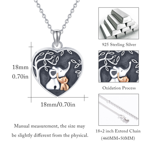 Collana con ciondolo fotografico personalizzato a forma di cuore con elefante bicolore in argento sterling per donna-5