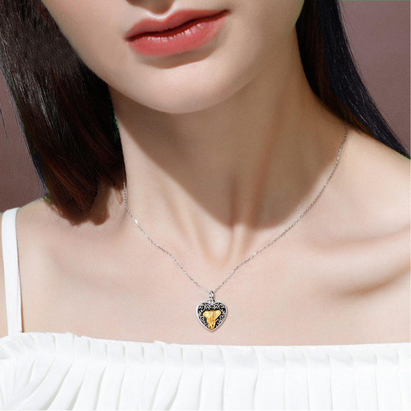 Sterling zilveren tweekleurige olifant hart urn ketting voor as met gegraveerd woord-2