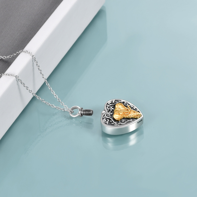 Sterling zilveren tweekleurige olifant hart urn ketting voor as met gegraveerd woord-4