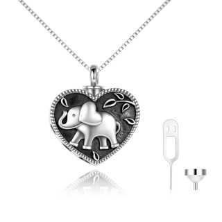 Sterling Silver Two-tone Elephant & Heart Urn Necklace for Ashes-58