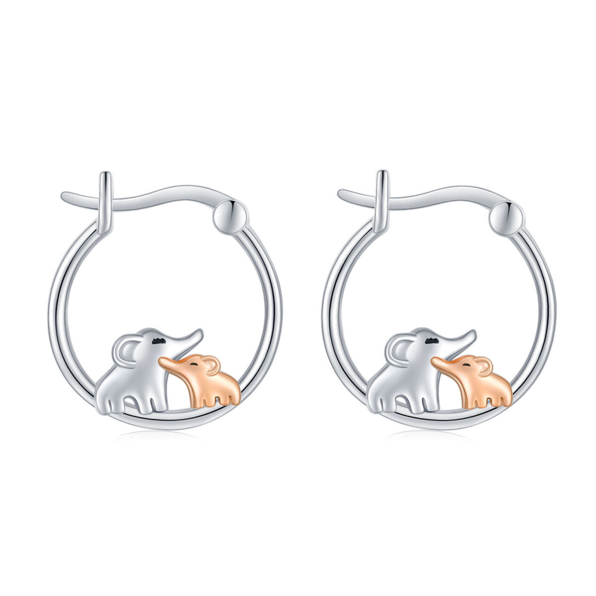 Boucles d'oreilles éléphant en argent sterling bicolore-1