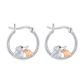 Sterling Silver Two-tone Elephant Hoop Earrings-20