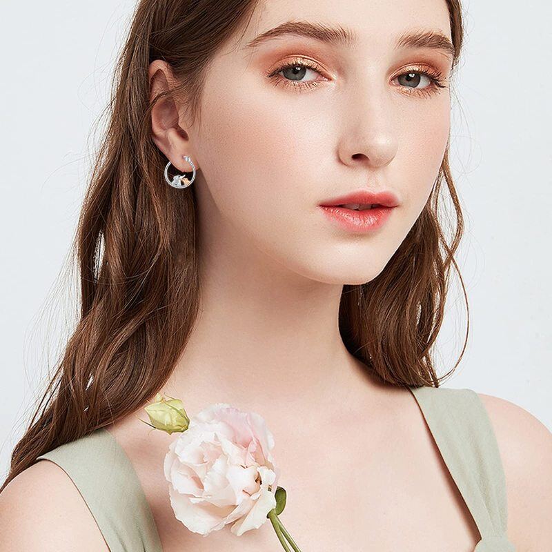 Orecchini a cerchio con elefante bicolore in argento sterling-2