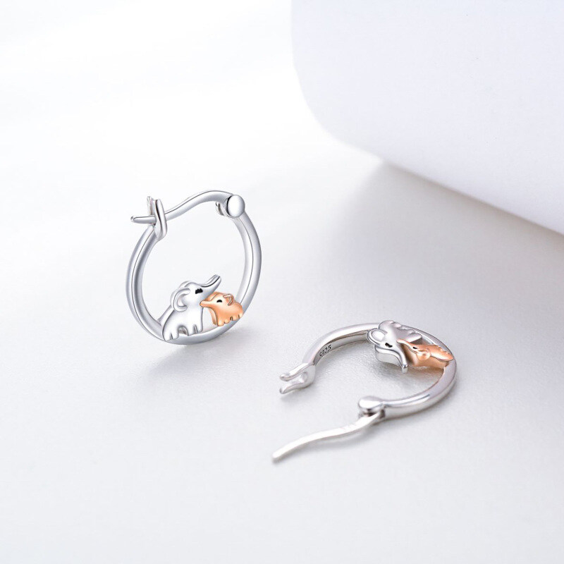 Orecchini a cerchio con elefante bicolore in argento sterling-3