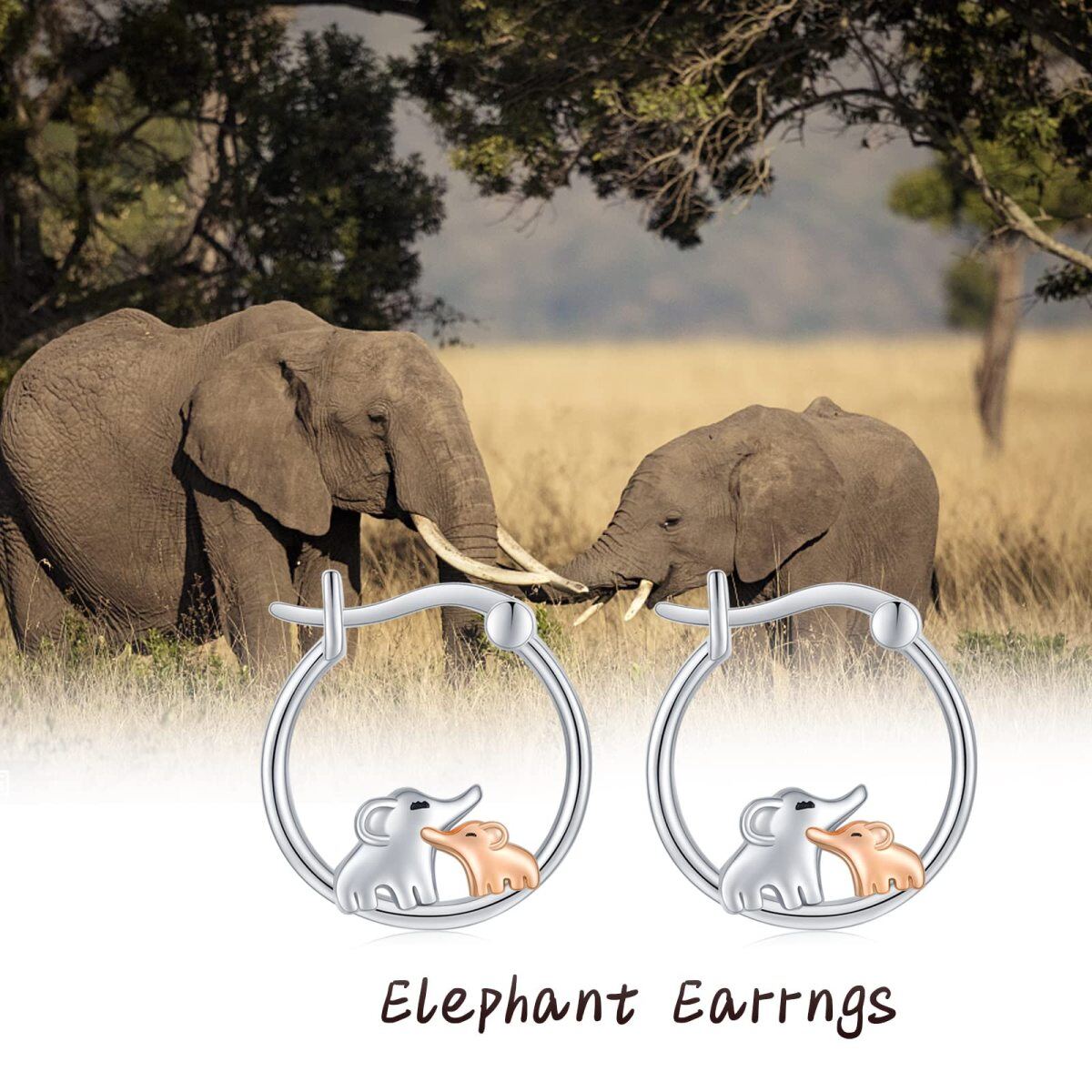 Boucles d'oreilles éléphant en argent sterling bicolore-5