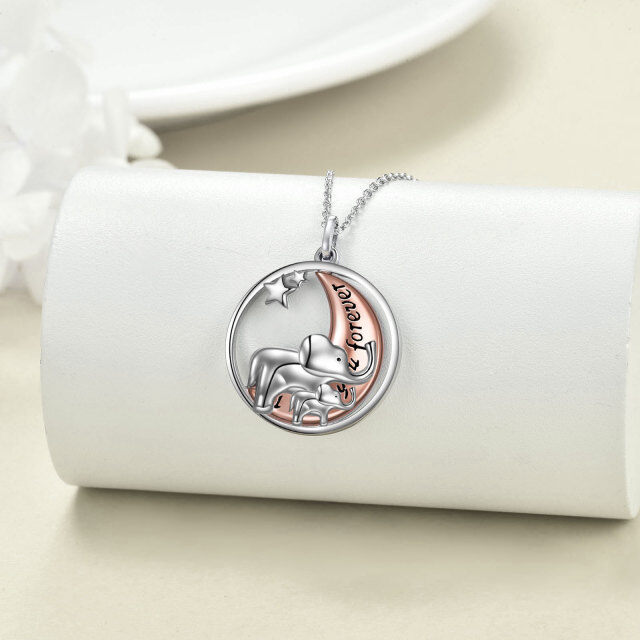 Collana con ciondolo Elefante e Luna in argento sterling bicolore-3