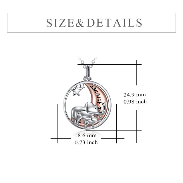 Collier en argent sterling avec pendentif éléphant et lune bicolore-5