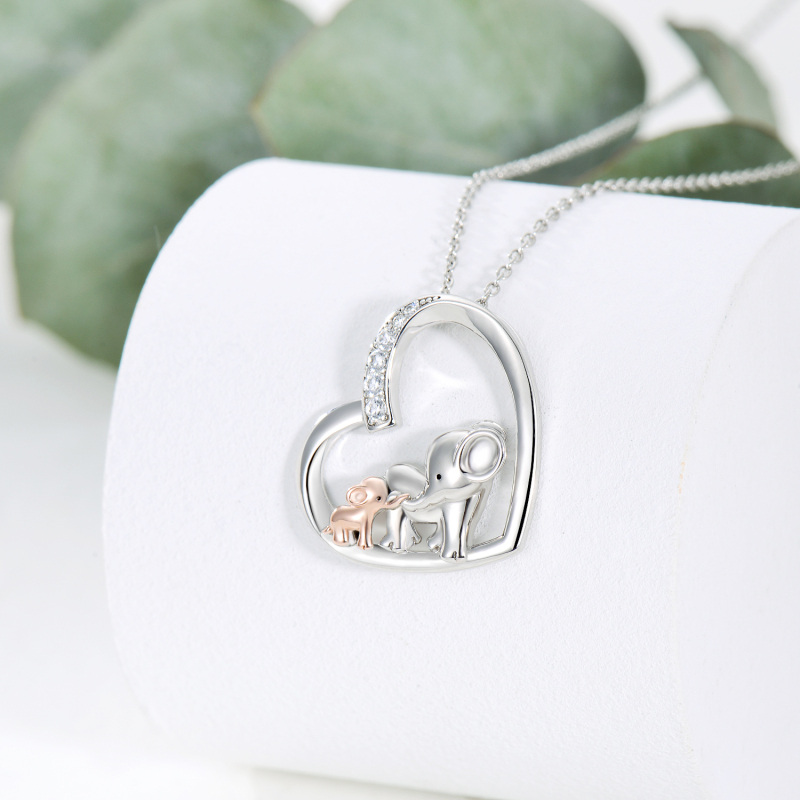 Collier en argent sterling avec pendentif en zircon cubique Elephant Mother & Baby Heart-3