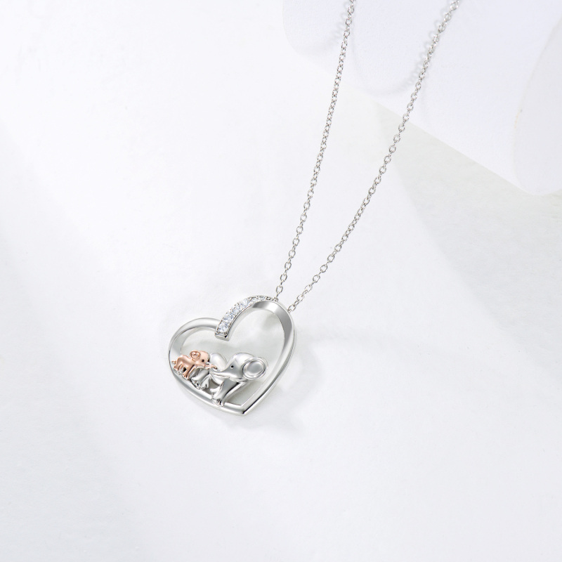 Collier en argent sterling avec pendentif en zircon cubique Elephant Mother & Baby Heart-4
