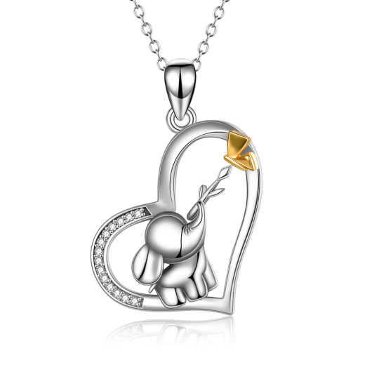 Collana con ciondolo a forma di elefante in argento sterling bicolore