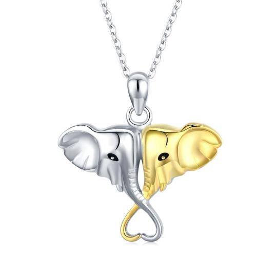 Collana con ciondolo a forma di elefante in argento sterling bicolore