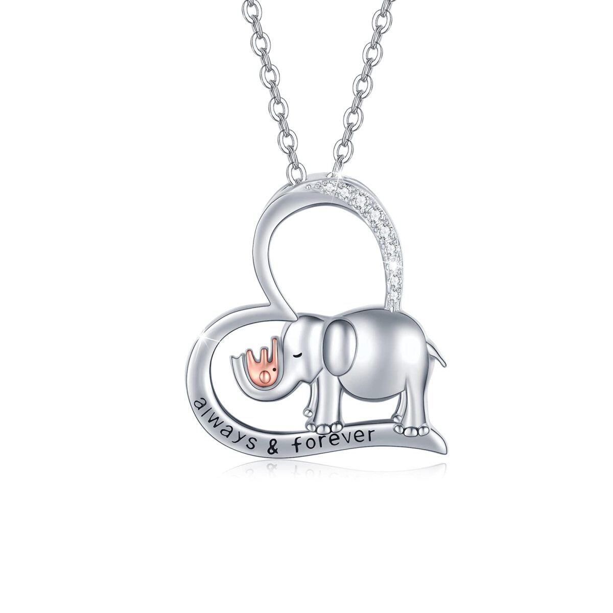 Collar con colgante de elefante de dos tonos en plata de ley con palabra grabada-1