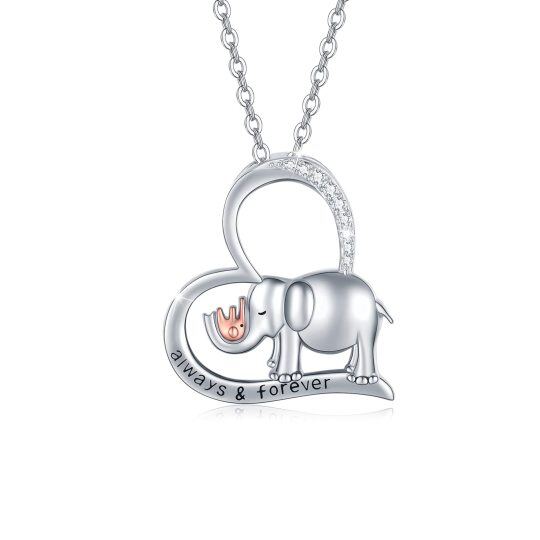 Collana con pendente a forma di elefante bicolore in argento sterling con parola incisa