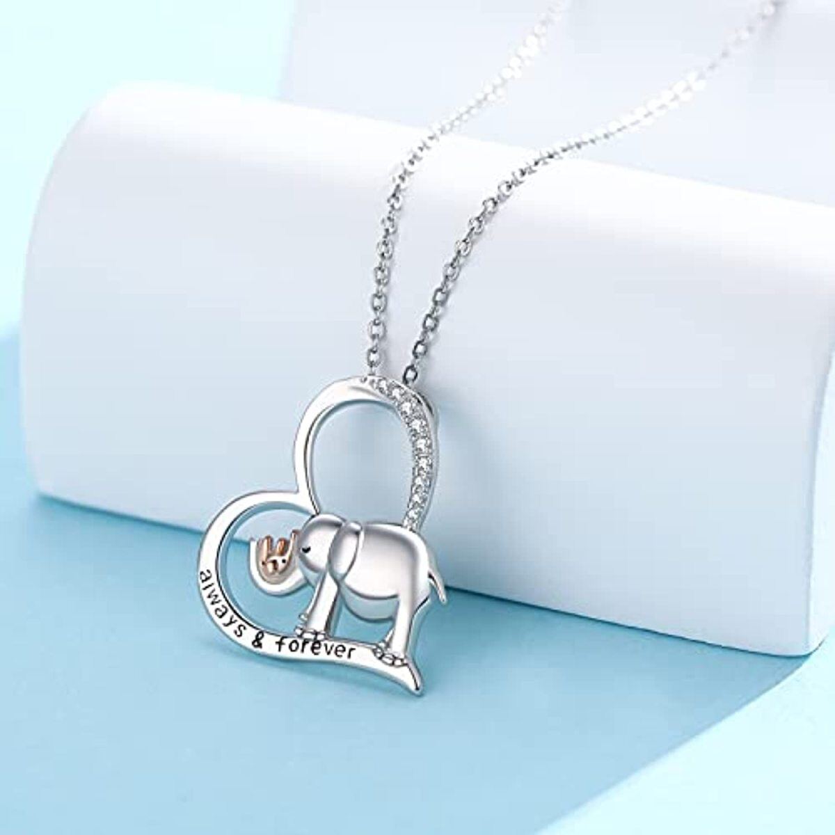 Sterling zilveren tweekleurige olifant hanger ketting met gegraveerd woord-4