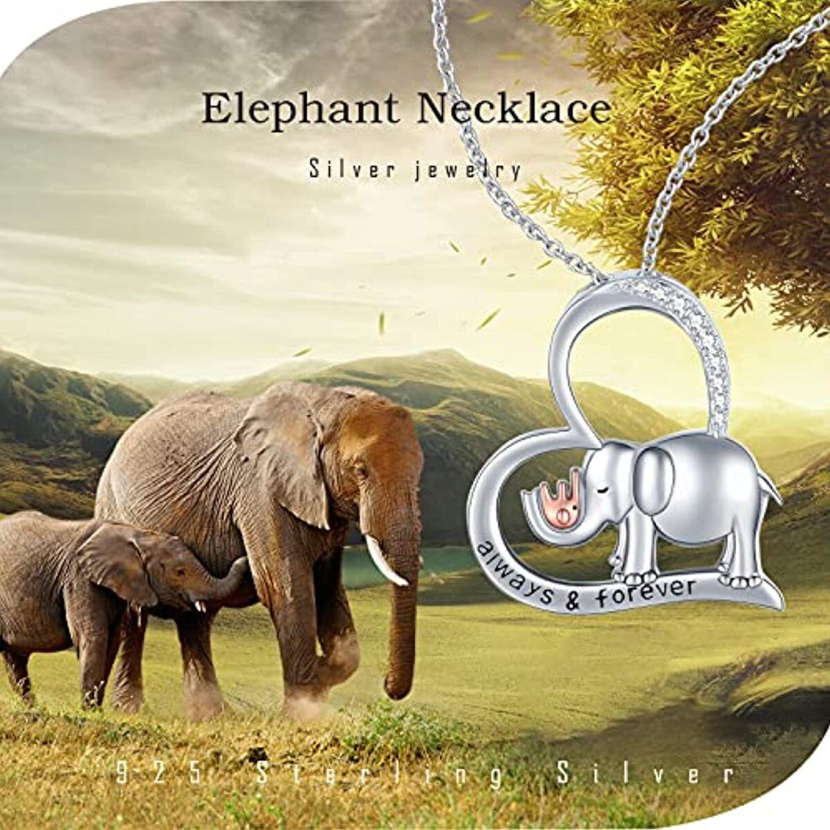 Sterling zilveren tweekleurige olifant hanger ketting met gegraveerd woord-6