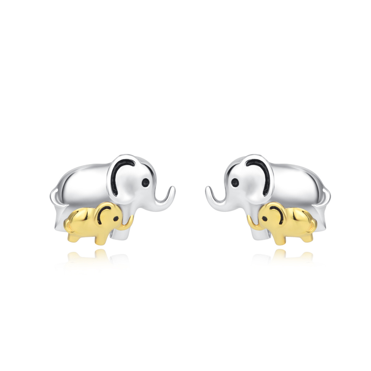 Orecchini a bottone con elefante bicolore in argento sterling-1