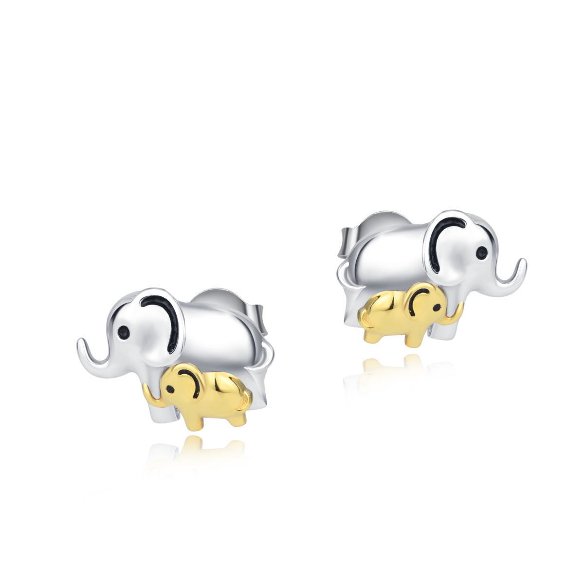 Orecchini a bottone con elefante bicolore in argento sterling-3