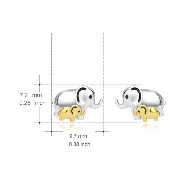 Brincos de prata esterlina com dois tons de elefante-4