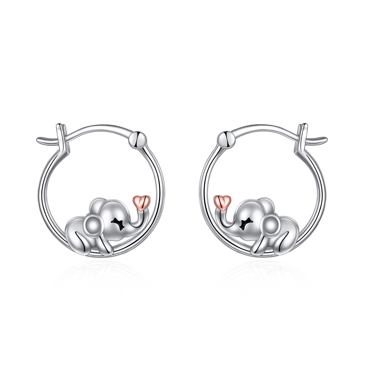 Orecchini a perno Elefante bicolore in argento sterling-1