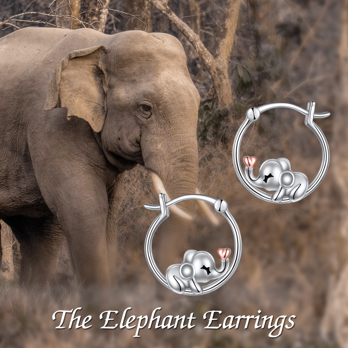 Orecchini a perno Elefante bicolore in argento sterling-6