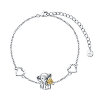 Sterling Silver Two-tone Elephant & Sunflower Charm Bracelet-35