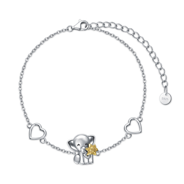 Bracelet en argent sterling avec pendentif éléphant et tournesol bicolore