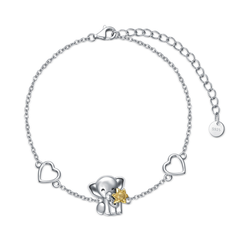 Sterling Silver Two-tone Elephant & Sunflower Charm Bracelet-20