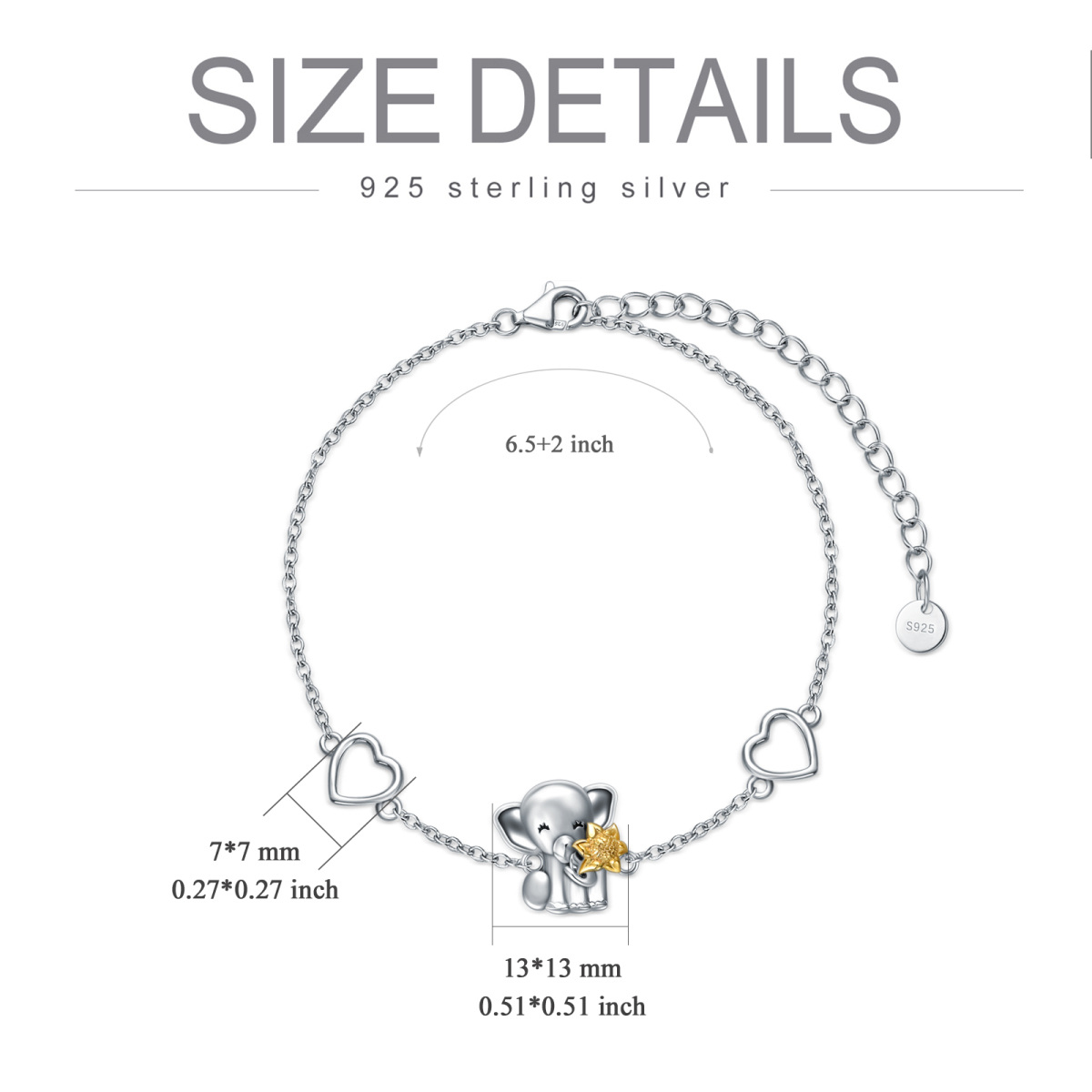 Bracelet en argent sterling avec pendentif éléphant et tournesol bicolore-5