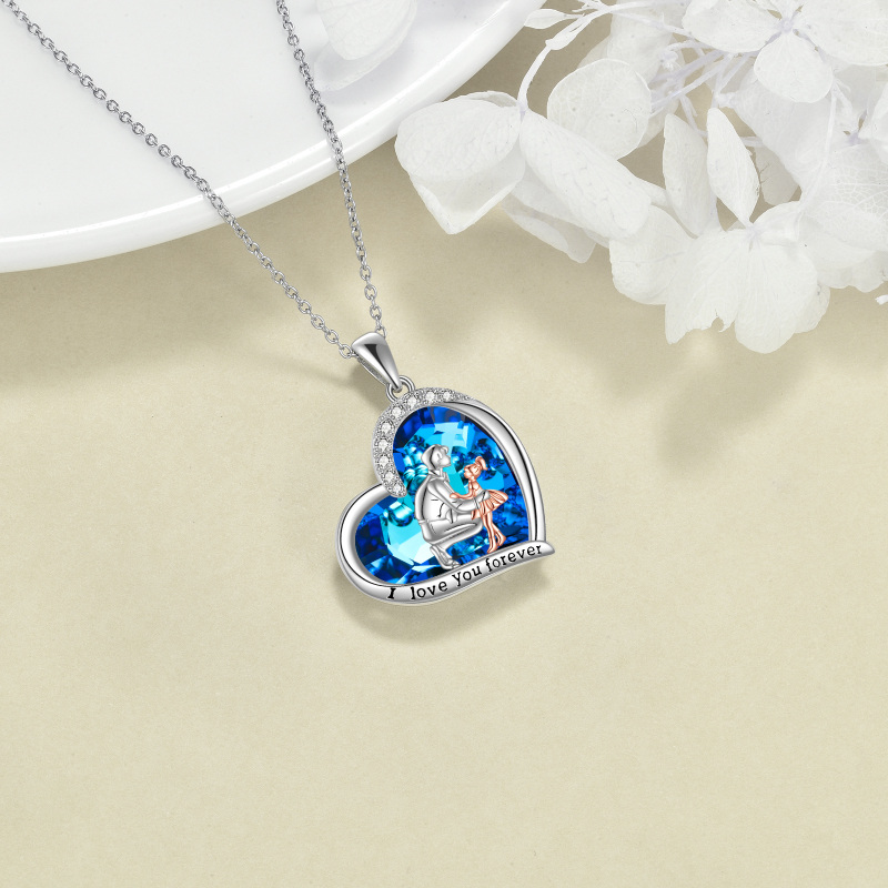 Sterling Silver Two-tone Father & Daughter Heart Crystal Pendant Necklace with Engraved Word-4